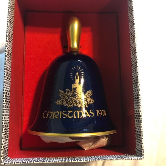 Lindner Kobalt Blue 24 Karat Gold Trim Porcelain Christmas Bell 1974 B - Picture 1 of 3